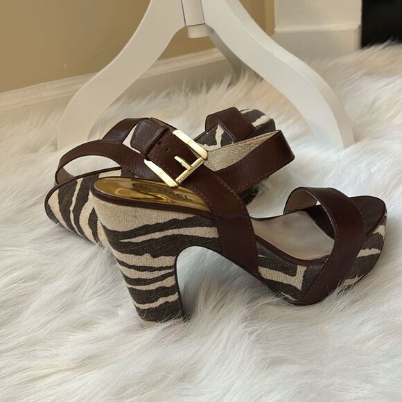 Michael Kors Ivana Mocha Zebra Animal Print Canvas Platform Sandals Heels 8.5 - Picture 3 of 10